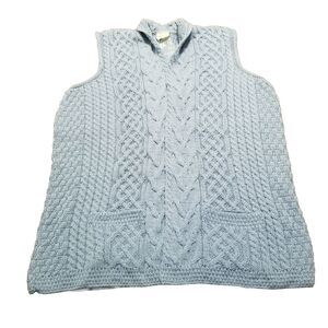 Kilronan Knitwear Cardigan Women's Size XL Blue Cable Knit Sleeveless Sweater